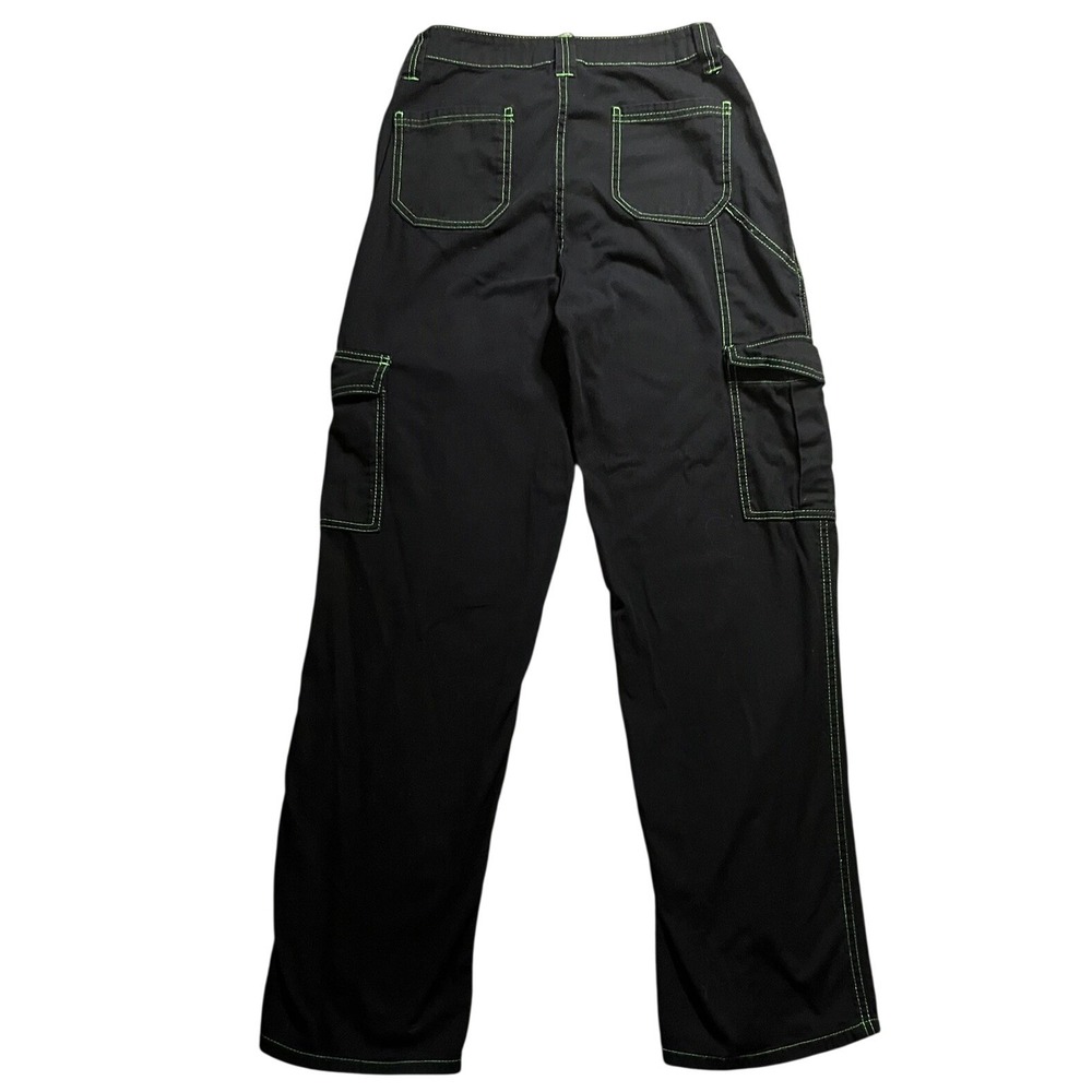 HT Denim Hi-Rise Carpenter Pants Black Neon Green Rave Dance Stitch Cargo Size 3